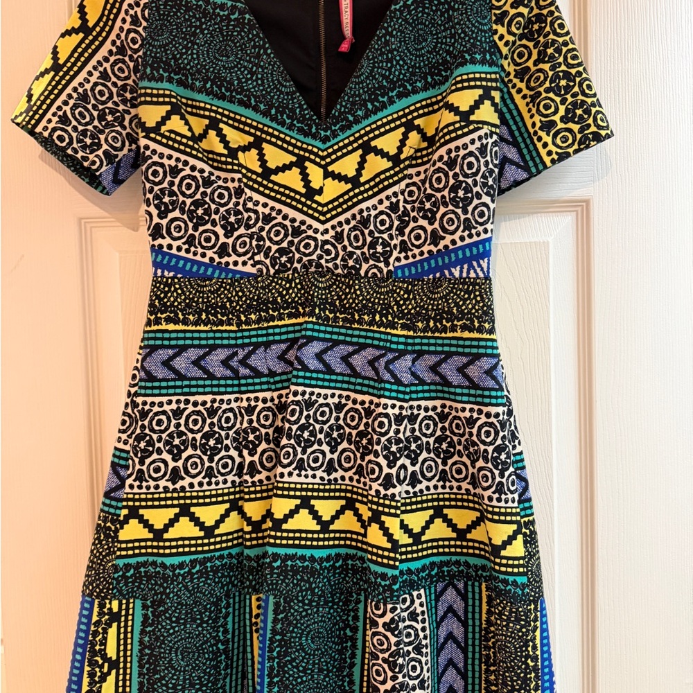 Plenty by Tracy Reese Black and Yellow Geometric Midi Dress